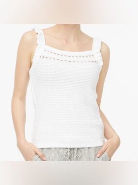 J.Crew White Cotton Knit Tank Top Ruffle Straps Size XS
